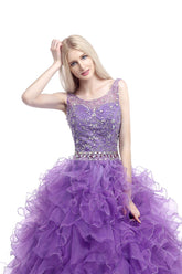 Purple Embroidered Quinceanera Ball Gown Prom Evening Dress EN105